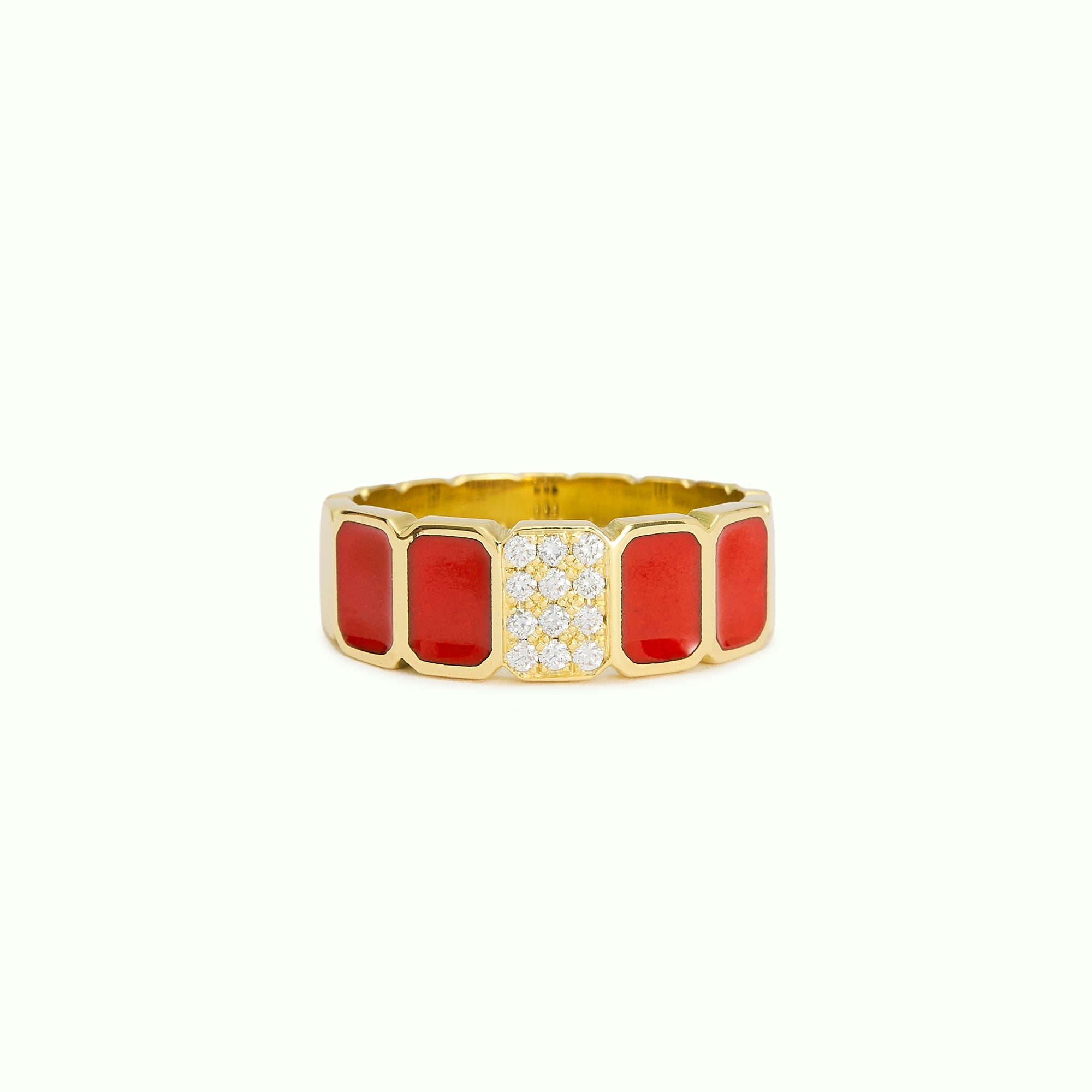 Ring Pattern Pave Diamonds Enamel Red