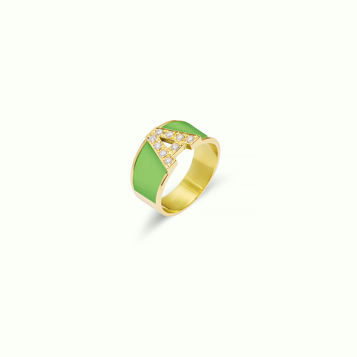 Ring M Bold Letter Enamel Vivid Green