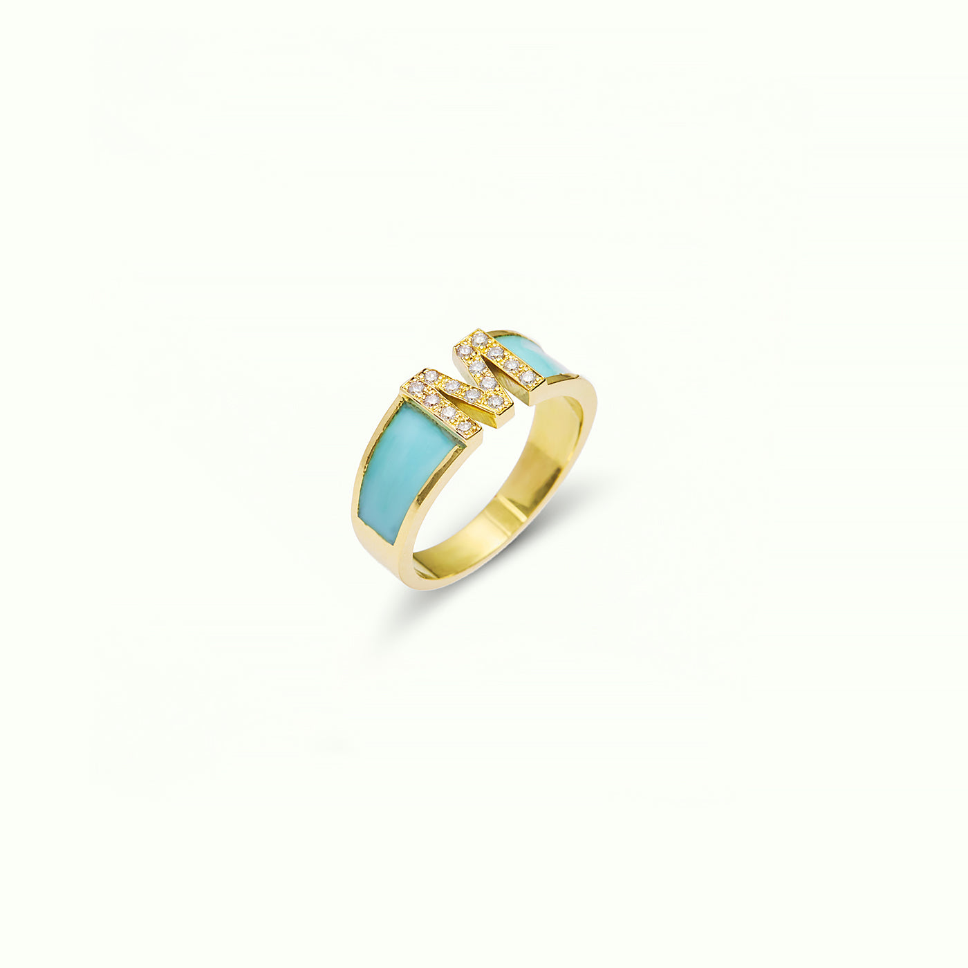 Ring M Medium Letter Enamel Turquoise