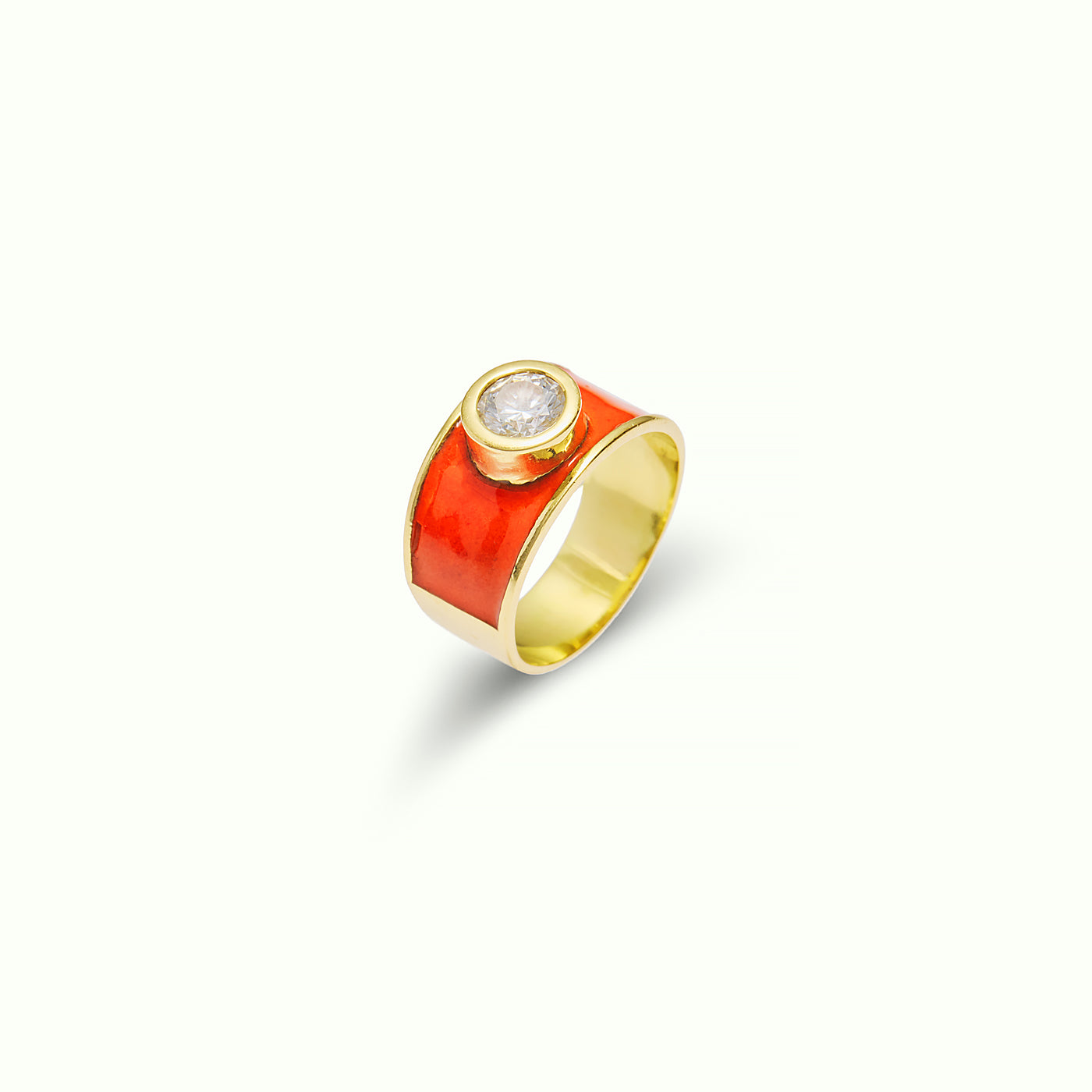 Ring M Medium Plus Diamond Enamel Orange