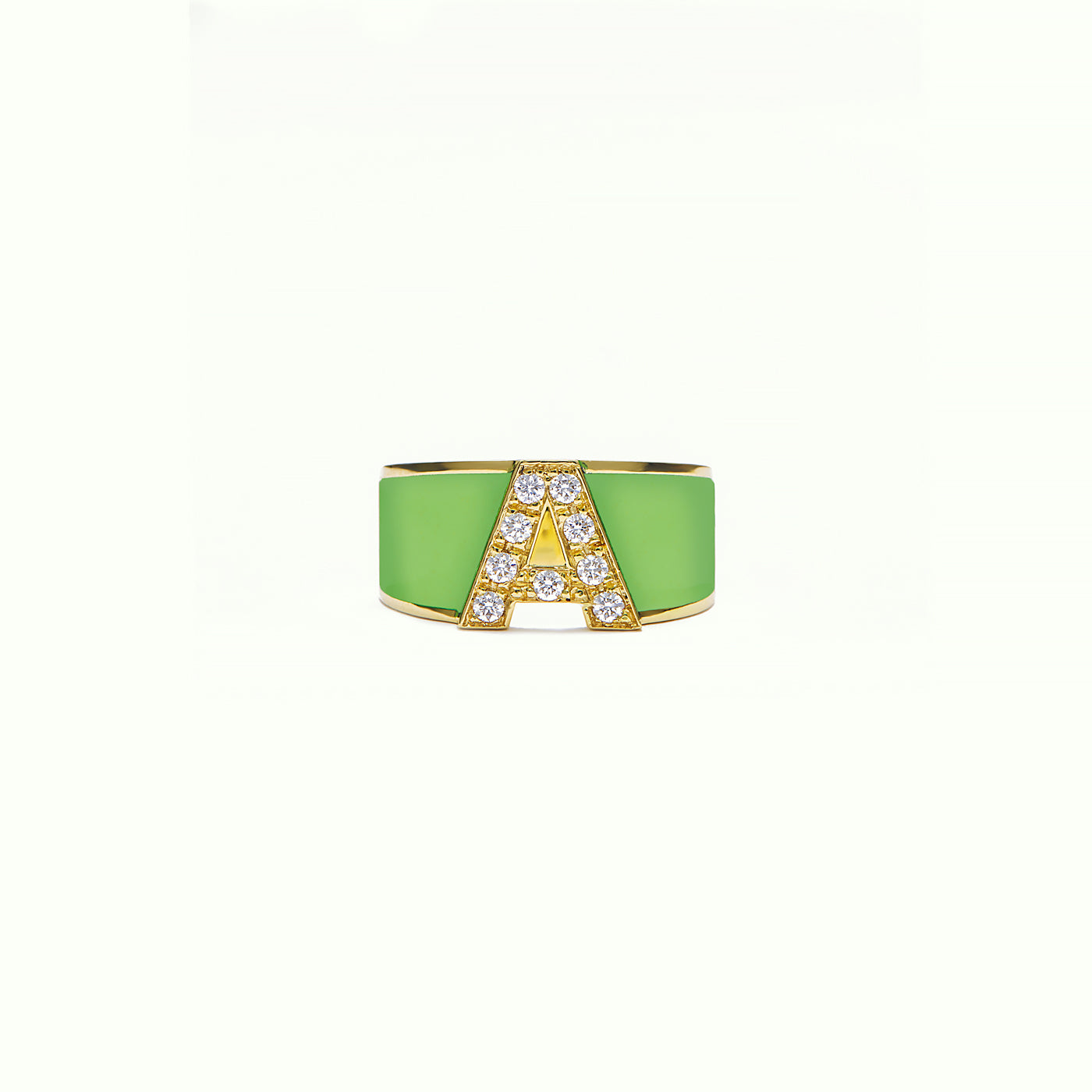 Ring M Bold Letter Enamel Vivid Green