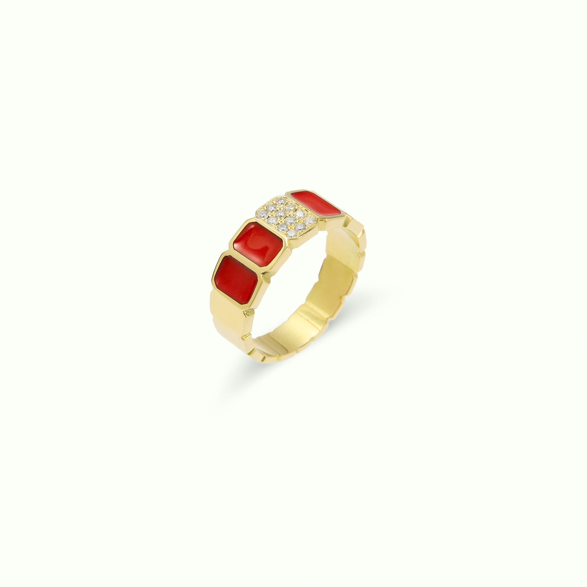 Ring Pattern Pave Diamonds Enamel Red