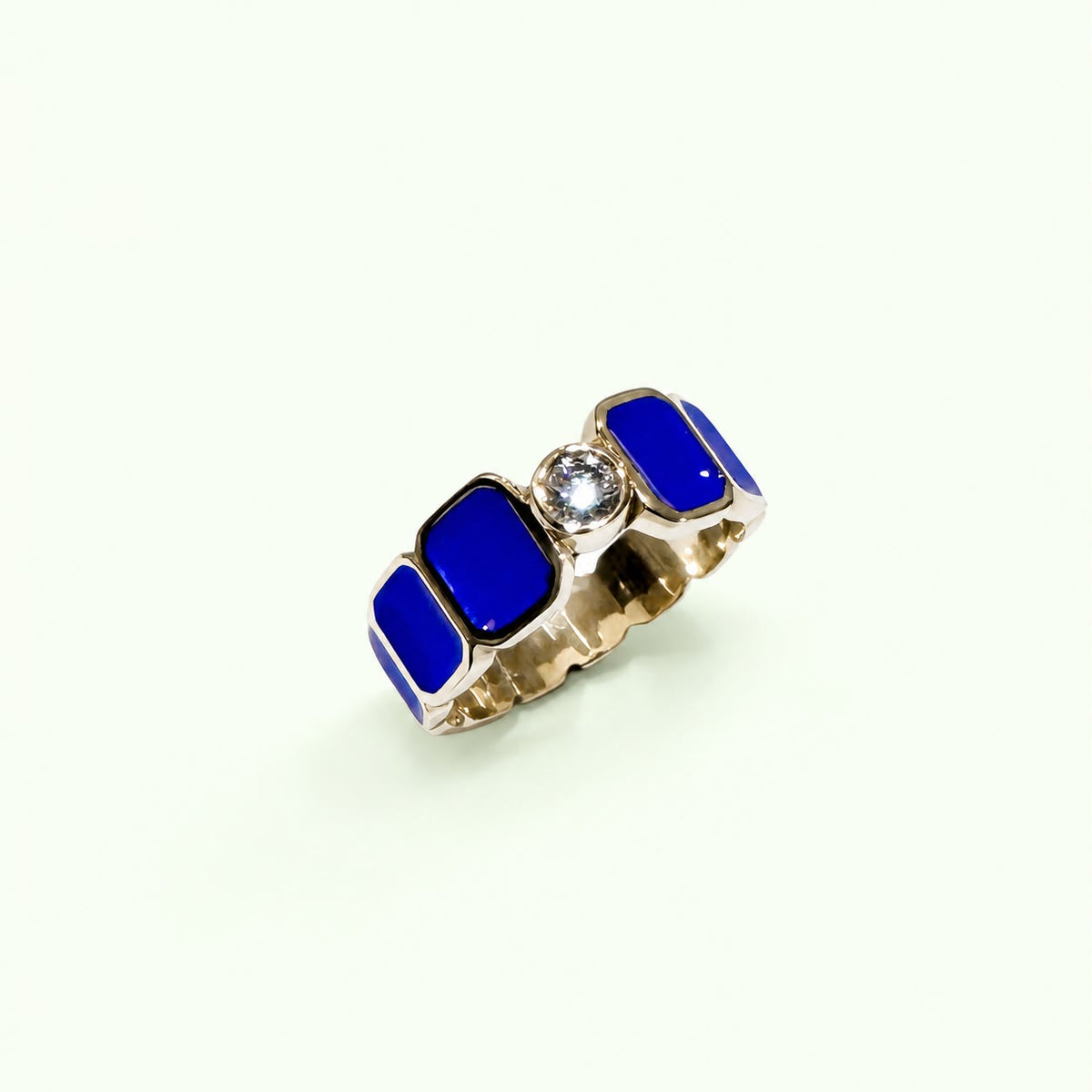 Anell Pattern Diamond Enamel Cobalt Blue