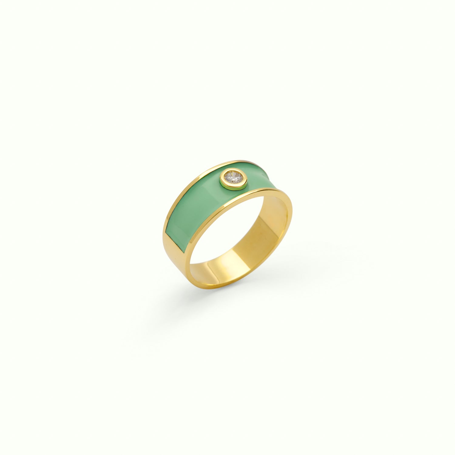 Anillo M Medium Diamond Enamel Jade