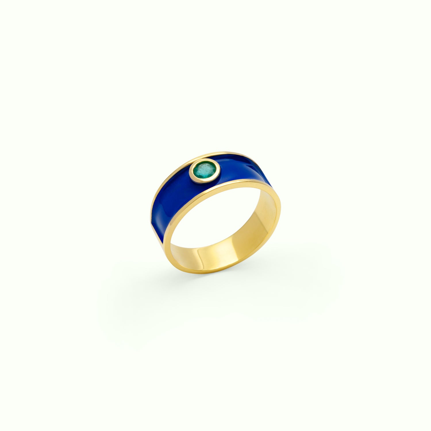 Anillo M Medium Emerald Enamel Cobalt Blue