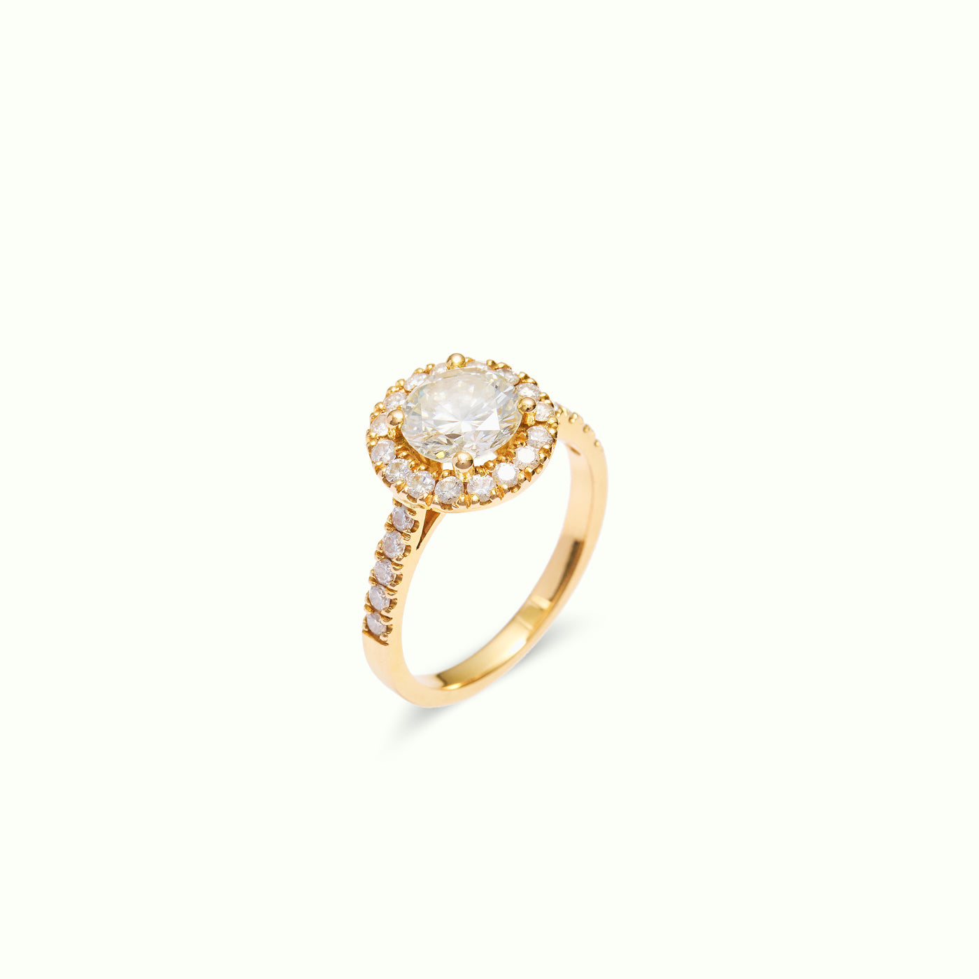 Anell solitari d'or rosa 18kt amb diamant natural central de 1,30ct i orla de diamants - HALO