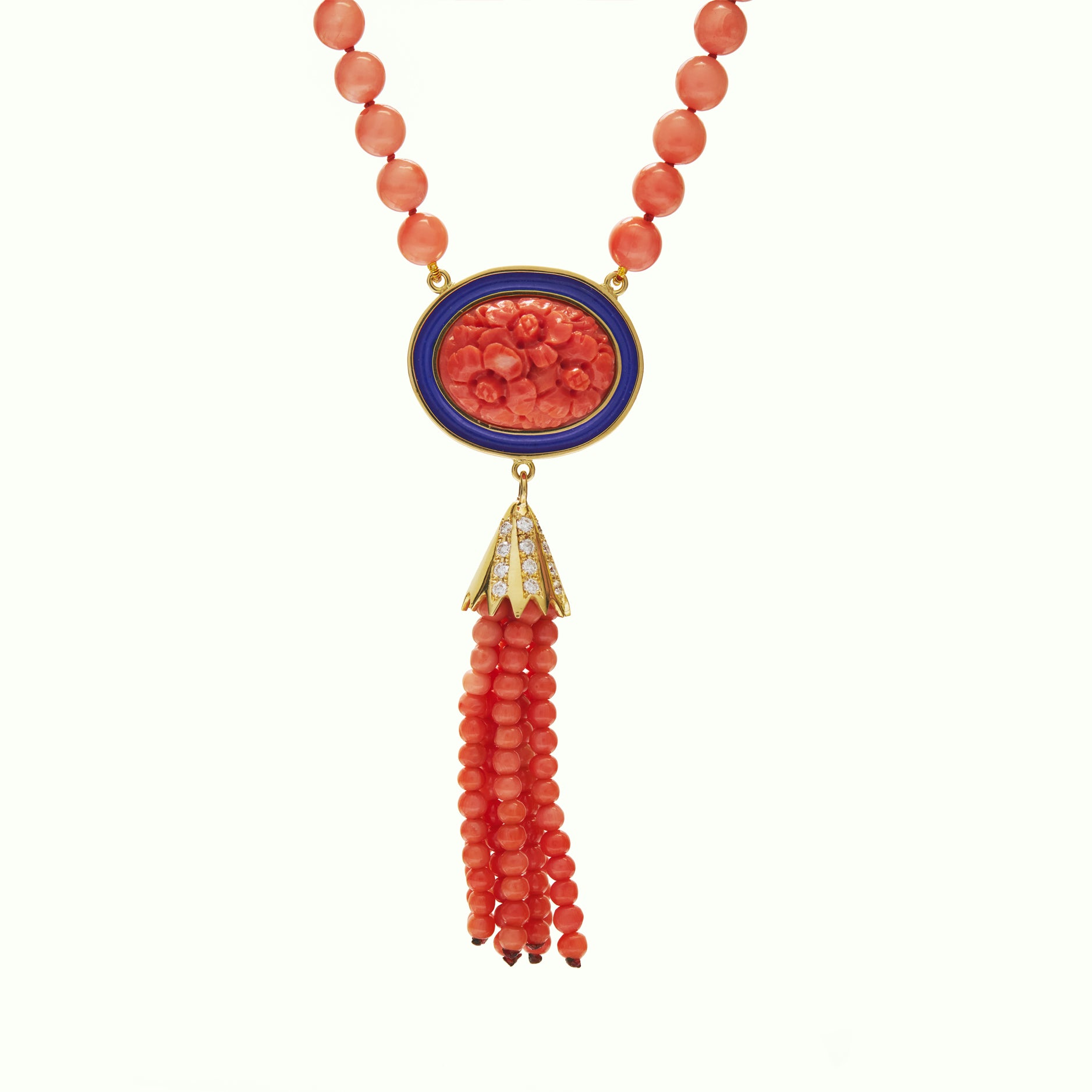 Mosaic Tassel Coral Cameo Pendant